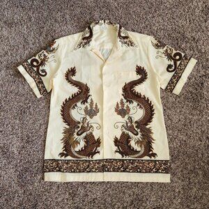 Dragon Collar Shirt Button Up Size LARGE Asian Grunge Y2K Streetwear Ska